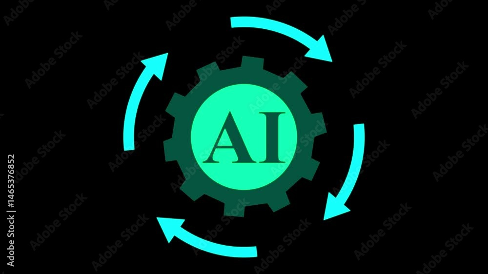 Aufkleber ai text animation on black background, artificial intelligence gear loop,ai concept animation on bla