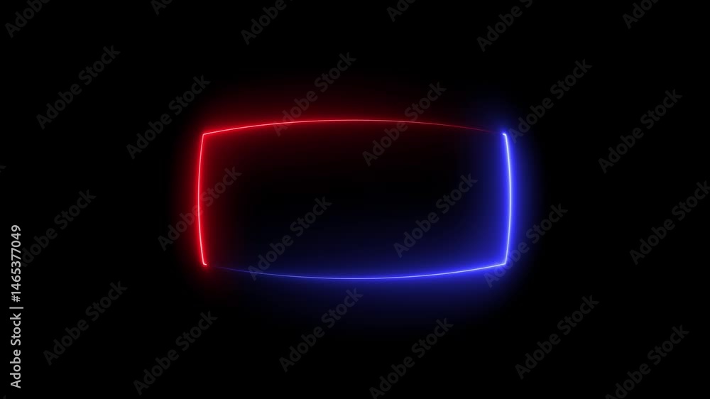 Poster glowing neon rectangle animation on black background, double color rectangle animation on black back