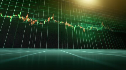 Ascending green lines on stock market chart signal positive financial growth trend