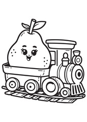 Coloring book pear train conductor carries more pears. A sweet adventure