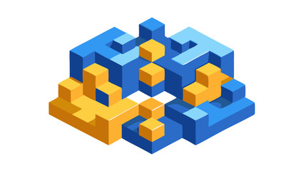 Obraz premium Abstract 3D Cube Art Blue and Gold Geometric Puzzle Bold Shapes Isometric View
