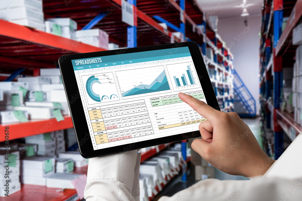 Poster spreadsheet document information financial startup concept. data and graphs in spreadsheet documents