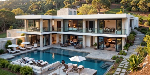 Fototapeta premium a modern home with a pool and patio