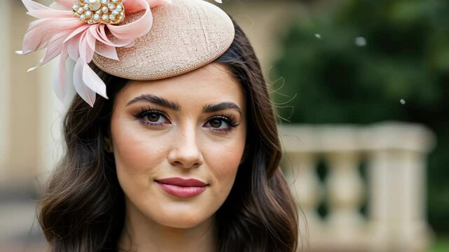 Elegant woman with a fancy hat in a garden