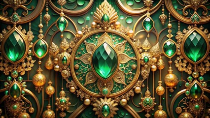 Obraz premium Emerald Elegance A Golden Tapestry of Gems, Emerald, Gold, Jewel, Ornate