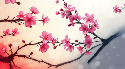 Fototapeta premium Delicate cherry blossoms painting, capturing ephemeral beauty in nature