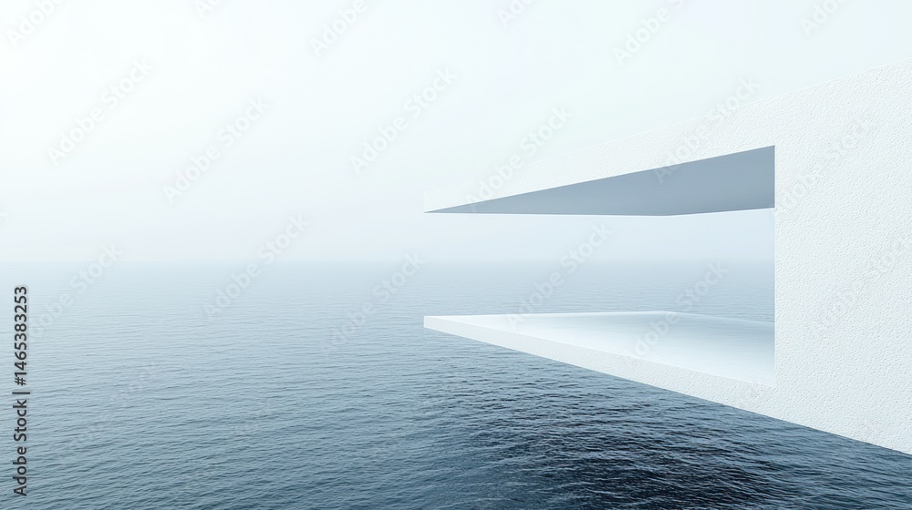 Poster ocean view from stark, white modern architecture structure