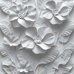 White floral 3D wall art; textured background; home decor
