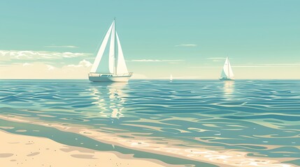Fototapeta premium the scene is a tranquil coastal view with a calm sea under a mostly clear sky