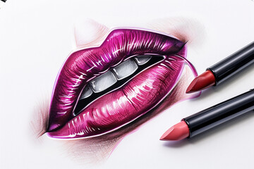 Obraz premium Detailed Drawing of a Lips with Lipstick