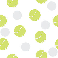 Vector seamless pattern with green tennis balls and soft gray circles on white background. Sport-themed design ideal for textile, wallpaper, and wrapping paper.