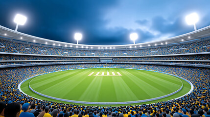 Cricket Stadium with crowd, stadium background, stadium mockup