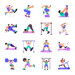 Collection of Gym Characters Flat Style Illustrations

