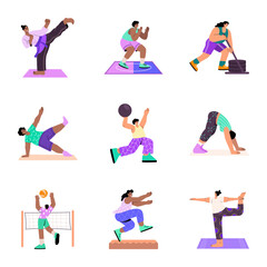 Set of Yoga Poses And Exercises Flat Illustrations

