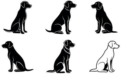 Dog Silhouettes in Various Poses - Black and White Vector Art