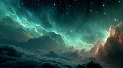 Epic cosmic galaxy with glowing nebula and stars, deep space universe background, science fiction astronomy concept, infinite cosmos, futuristic and mystical atmosphere