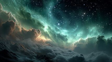 Epic cosmic galaxy with glowing nebula and stars, deep space universe background, science fiction astronomy concept, infinite cosmos, futuristic and mystical atmosphere