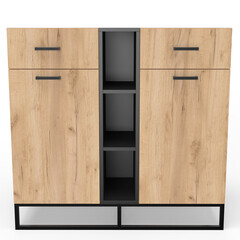 Loft style shelving unit made of metal and wooden shelves for accessories