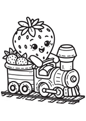 Coloring book strawberry train conductor carrying other strawberries