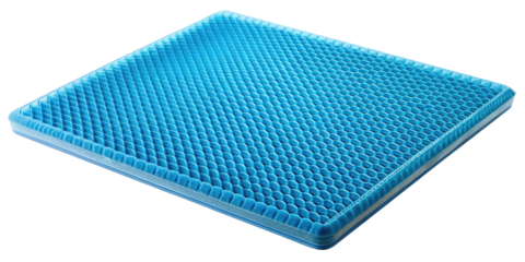 High angle close up view of a blue gel seat cushion