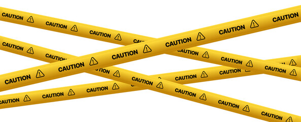 Caution tape warning vector illustration with yellow and black hazard stripes. Ideal for safety signage, construction zones, restricted areas, or alert graphics in Graphic Design and editorial design.