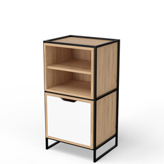 Loft style shelving unit made of metal and wooden shelves for accessories