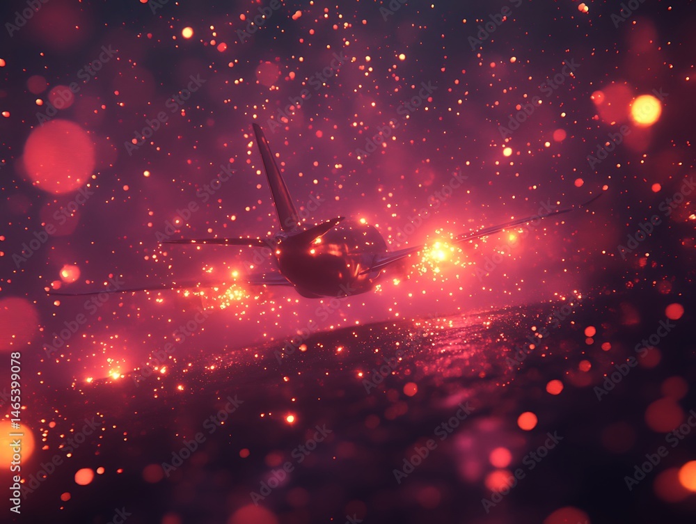 Poster fiery descent of an airplane through a celestial display.