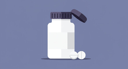 Obraz premium Open pill bottle displaying medication with two tablets beside it