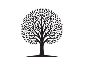 Fototapeta premium black Silhouette of a tree, minimal flat vector illustration, clean white background