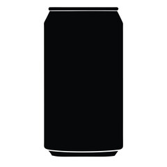 Black silhouette of an aluminum can isolated against white background for beverage