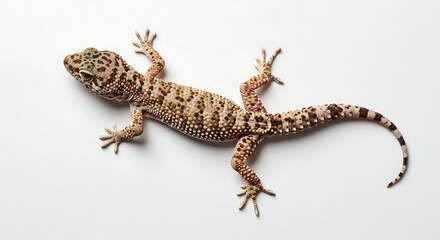 Naklejka premium A close-up studio shot reveals a gecko with intricate skin patterns, isolated on white.