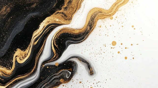 Luxury gold and black liquid background , fluid splash, swirl on white. Luxury golden flow. luxus gold background dynamic flow wave 3d