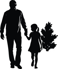 Father and Daughter Walking Silhouette