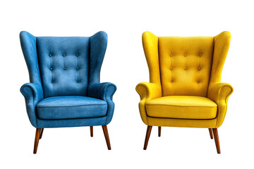 a blue and yellow chairs