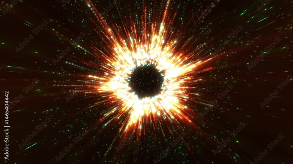 Poster flying sparkling and shiny particles, abstract rain of glittering dots. flying in space, then enteri