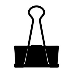 Silhouette of a black binder clip on a white background illustration