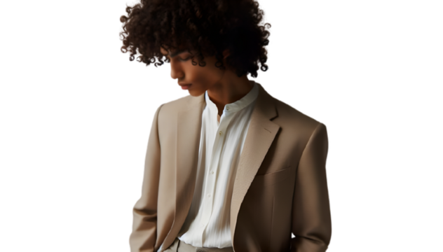 Serene Gentleman: A portrait of a poised gentleman, draped in an impeccably tailored suit, with a sense of quiet confidence and understated elegance.