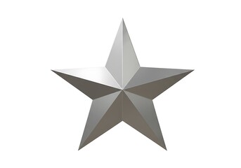 A shiny silver star with five points on a white background in a studio shot with soft lighting