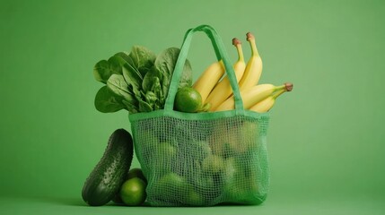 Fresh produce in a green mesh bag (1)