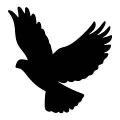 Majestic black silhouette of a bird in flight against a white background