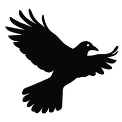 Black Silhouette of a Bird in Flight with Spread Wings Against White