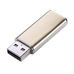 Shiny metallic USB drive angled on a modern black and white background