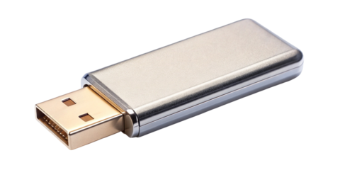 Elegant and closeup shot of a gold and silver metallic USB drive