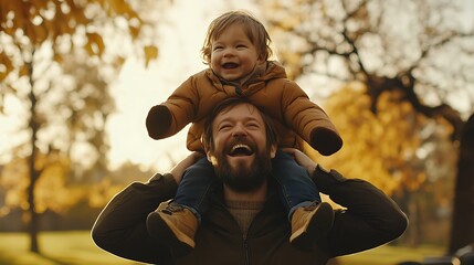 Father and child enjoying autumnal park moment.