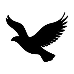 Silhouette of a bird in flight against a white background conveys freedom