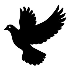 Silhouette of a dove in flight against a white background image