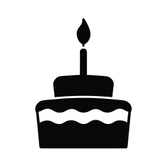 Simple black and white illustration of a twolayer birthday cake with candle