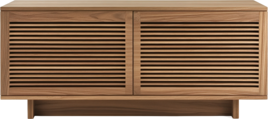 Modern Wooden Entertainment Center with Louvered Doors