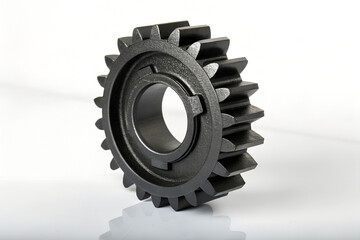 Black Metal Gear Wheel Isolated on White Background – Industrial Part Macro
