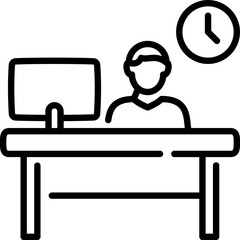 Person at desk with clock icon - Editable Stroke SVG, fully scalable.